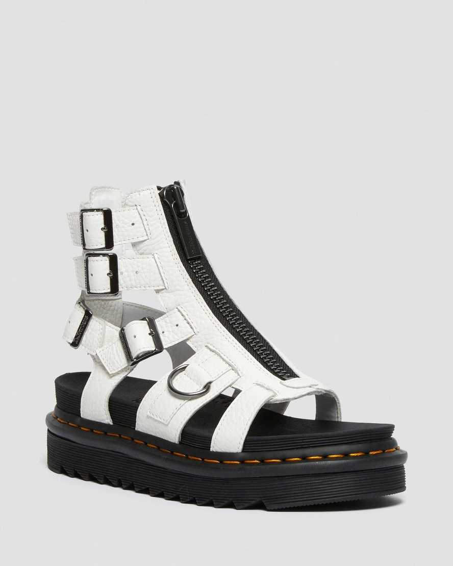 Dr. Martens Olson Zipped Lær Strap Platform Sandaler Dame Hvite [7816GDFZY]